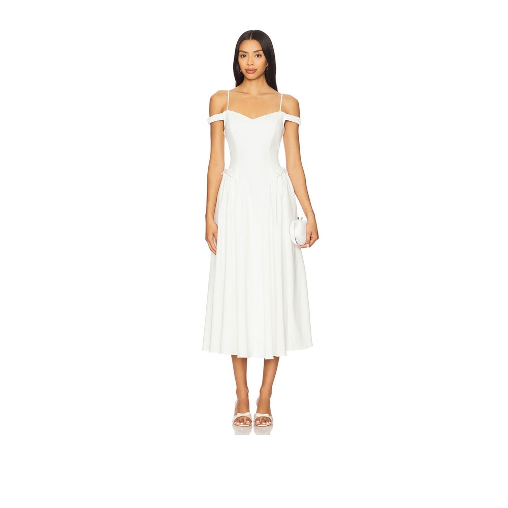ASTR the Label Elvinia Dress White Off Shoulder Midi Pleated Bridal Bows